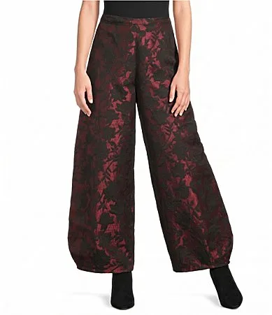 Medina Wool-Blend Floral Wide Leg Pull-On Lantern Coordinating Pants by Bryn Walker