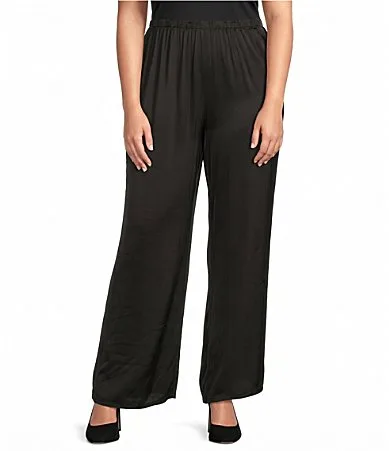 Osca Satin Woven Wide Leg Relaxed Pull-On Pants