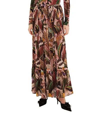Artisanal Birds Printed A-Line Coordinating Maxi Skirt by FARM Rio