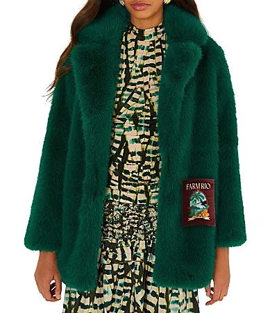 Faux Fur Notch Collar Long Sleeve Coat by FARM Rio