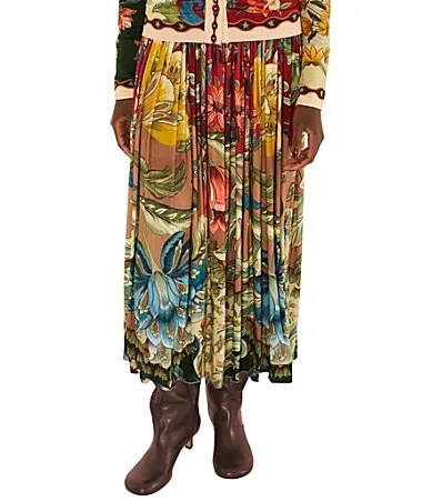 Lunar Boho Multicolor Printed Pull-On Midi Skirt by FARM Rio
