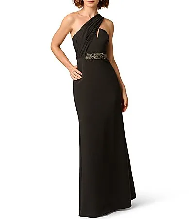Stretch Crepe One Shoulder Neck Sleeveless Long Sheath Dress