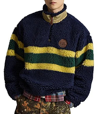 Striped Pile Fleece Quarter Zip Pullover by Polo Ralph Lauren