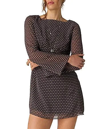 Jolie Printed Boat Neck Long Sleeve Mini Dress by Free People