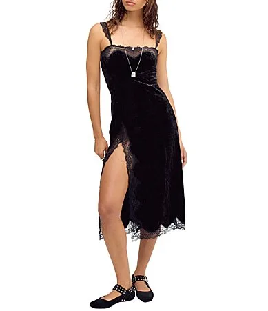 Date Night Ready Square Neck Sleeveless Lace Trim Slip Midi Dress by Free People