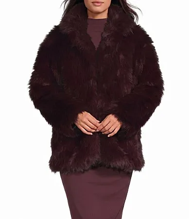 Delta Notch Collared Long Sleeve Fur Jacket by Gianni Bini