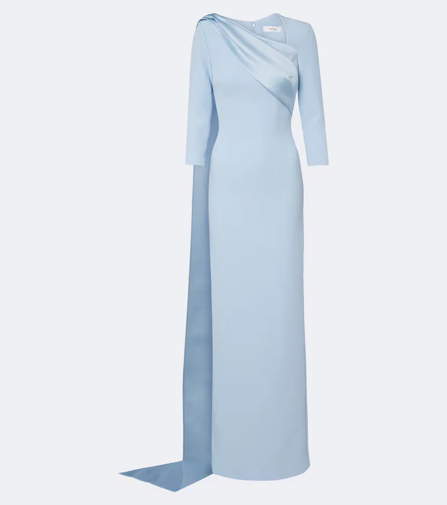 Caped Crêpe and Satin Gown by Safiyaa