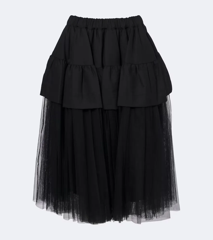 Noir Kei Ninomiya Tiered Wool and Tulle Midi Skirt