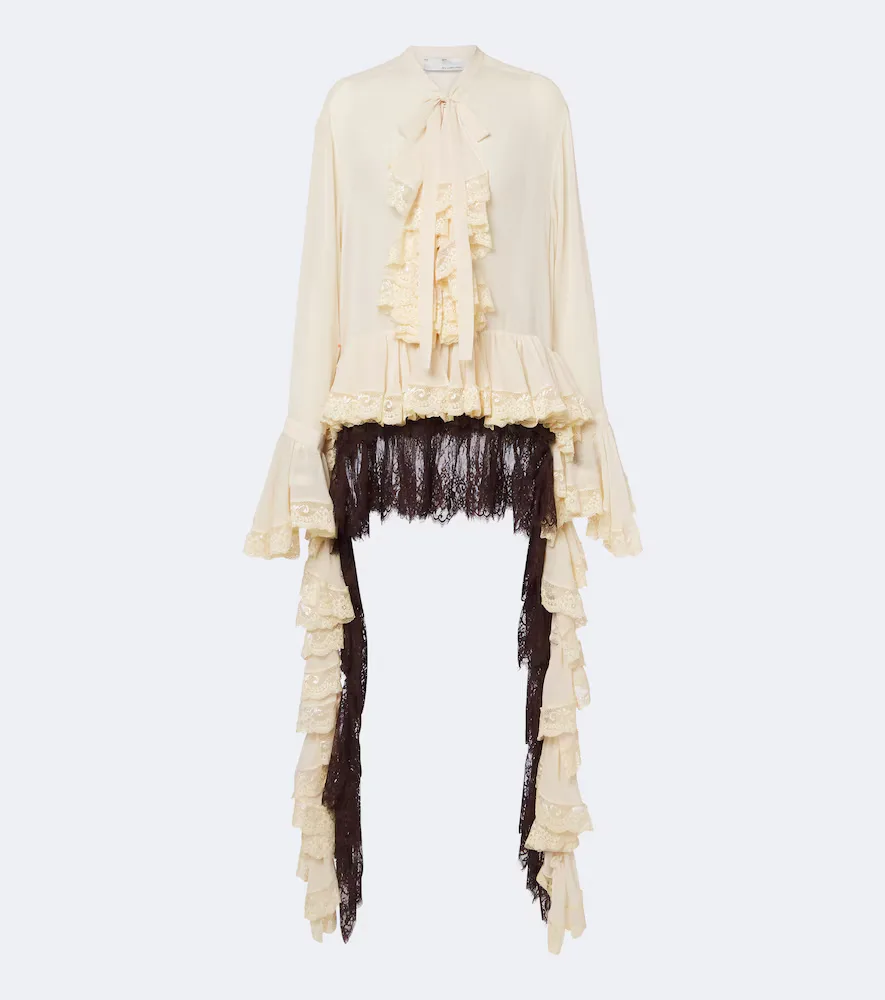 Ruffled Lace-Trimmed Chiffon Blouse by Xu Zhi