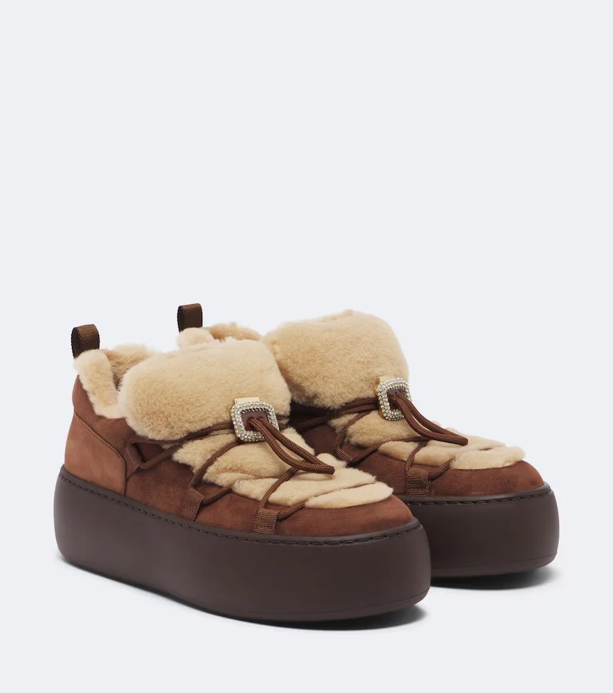 Viv Up Shearling and Suede Sneakers by Roger Vivier