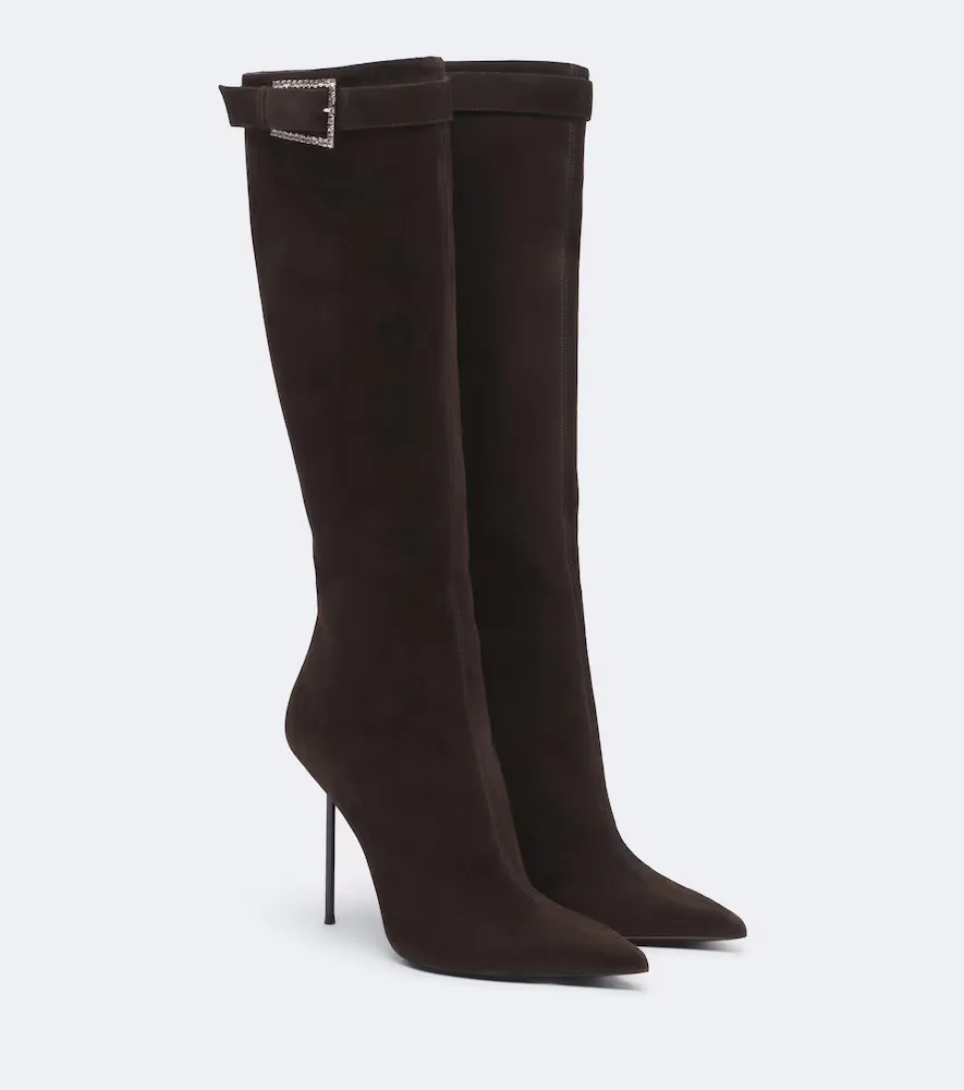 Lidia Embellished Suede Knee-High Boots