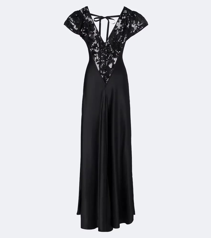 Lace-Trimmed Sequined Silk Satin Gown by Rodarte