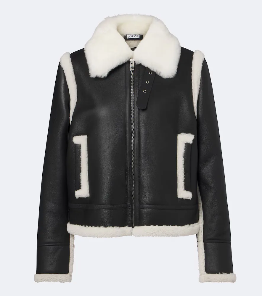 Shearling-Trimmed Leather Jacket