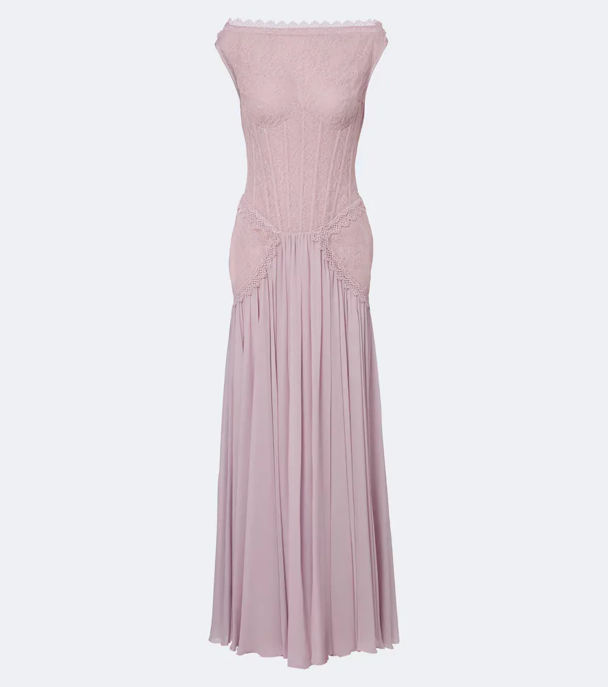 Silk-Blend Georgette and Lace Corset Gown by Georges Hobeika