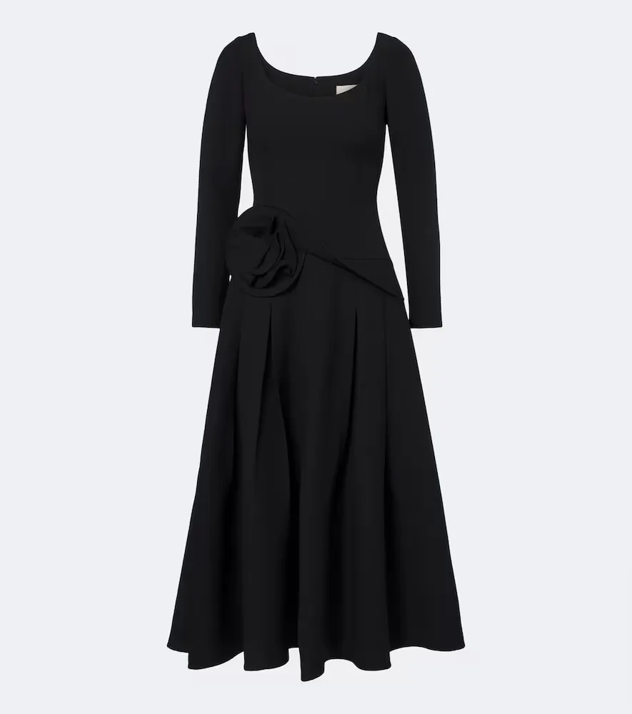 Floral-Appliqu Wool and Silk Midi Dress by Roland Mouret