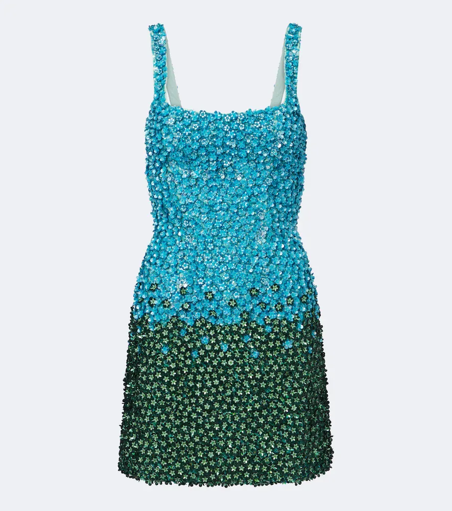 Embellished Floral Silk Minidress
