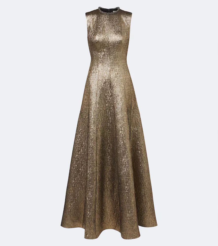 Embellished Lam Jacquard Gown