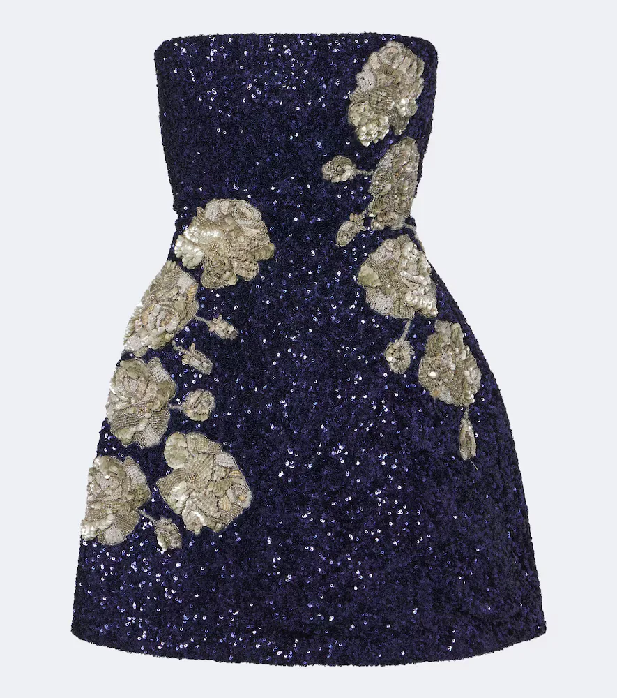 Midnight Rosette Sequined Silk Corset Dress by La Fuori