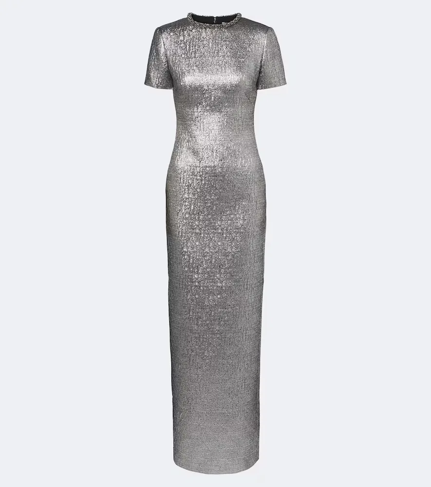 Embellished Lam Jacquard Gown