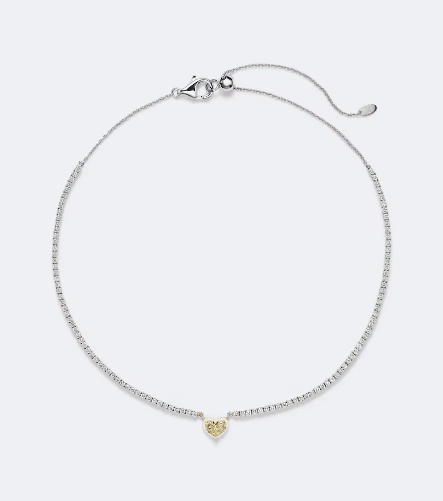 Twin Heart 18kt White Gold Choker with Diamonds by Kamyen