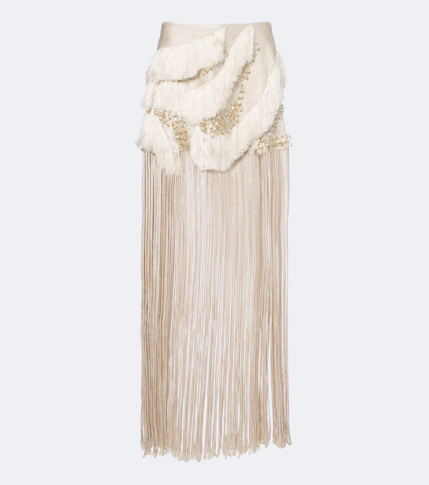 Braided Embellished Fringed Miniskirt