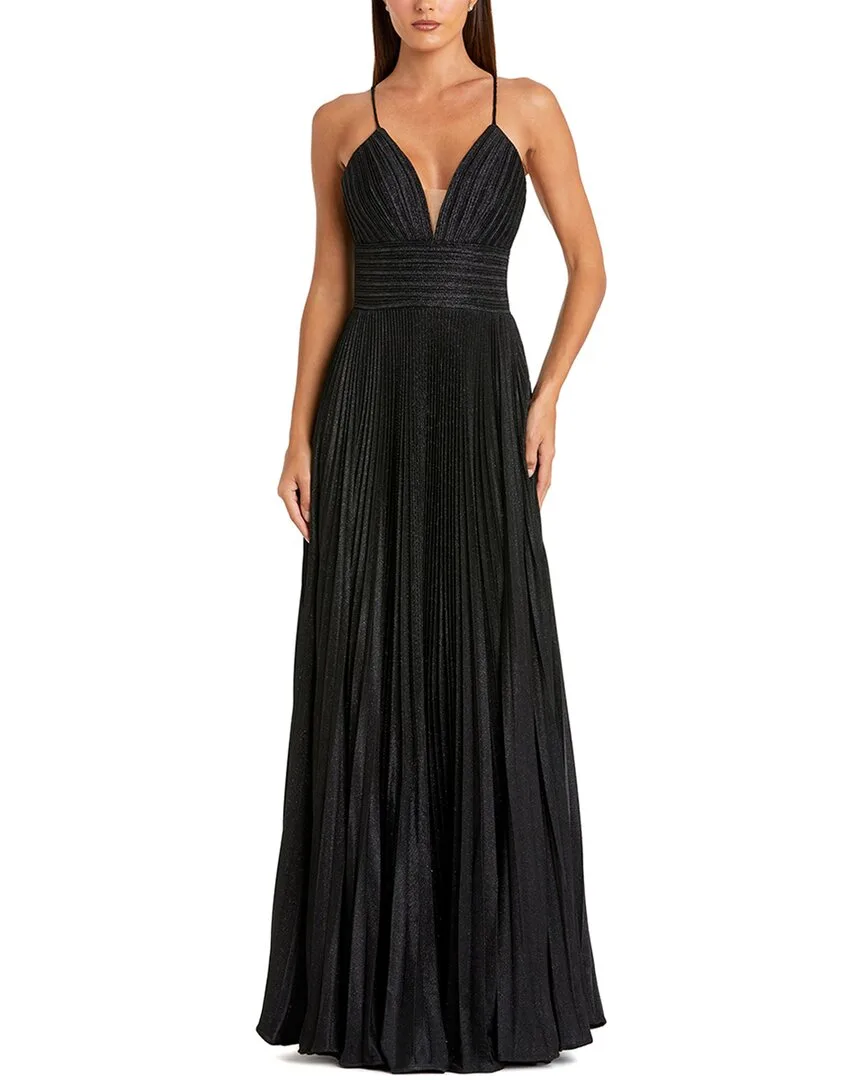 Mac Duggal Shimmer Pleated V-Neck Gown by M.A.C.