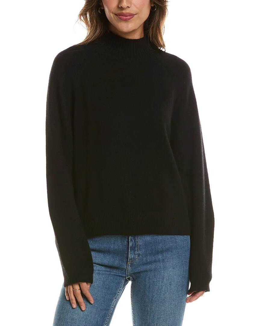 Mix Stitch Raglan Mock Neck 100% Cashmere Sweater