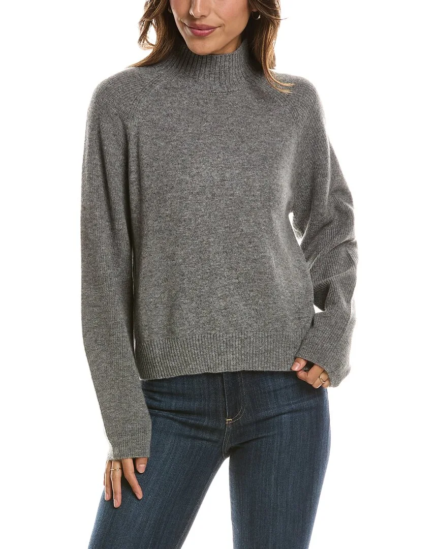 Mix Stitch Raglan Mock Neck 100% Cashmere Sweater
