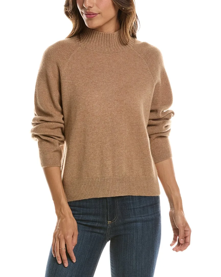 Mix Stitch Raglan Mock Neck 100% Cashmere Sweater