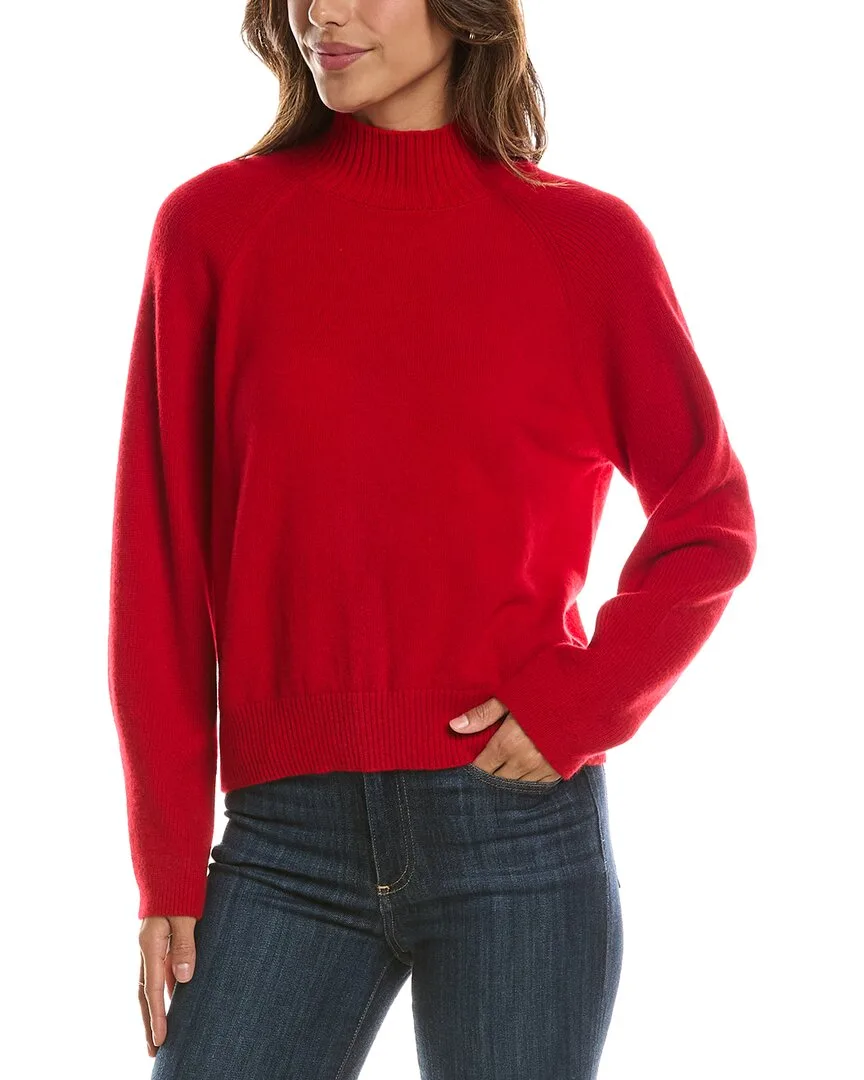 Mix Stitch Raglan Mock Neck 100% Cashmere Sweater