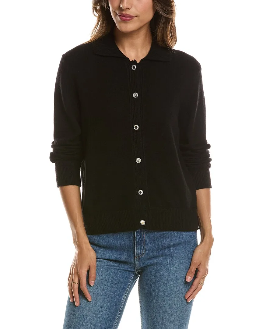 Rib Trim Wool & Cashmere-Blend Polo Cardigan