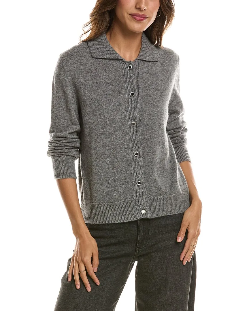 Rib Trim Wool & Cashmere-Blend Polo Cardigan