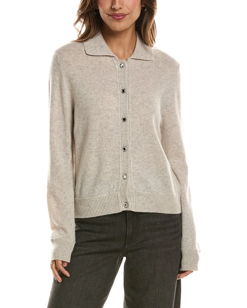 Rib Trim Wool & Cashmere-Blend Polo Cardigan