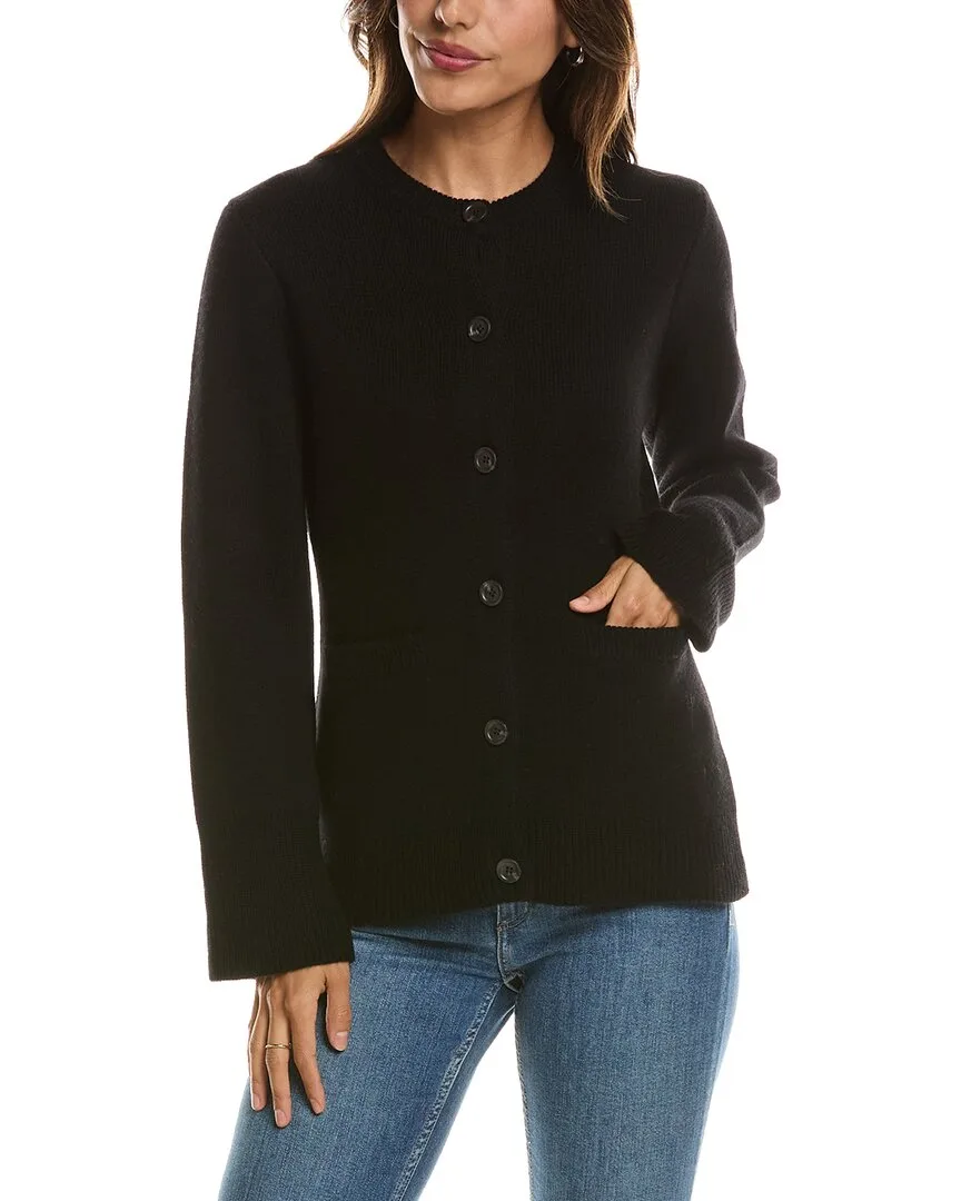 Double Knit Button Crew Wool & Cashmere-Blend Cardigan by Forte Cashmere