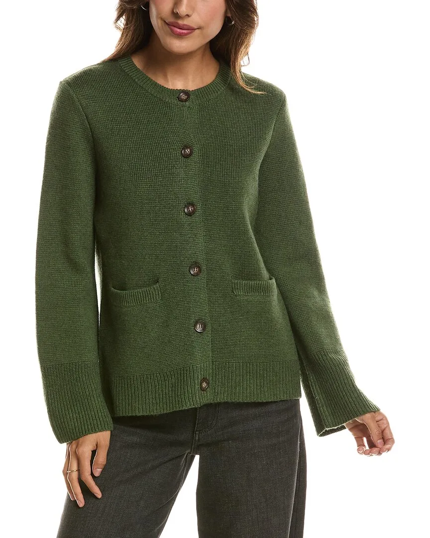 Double Knit Button Crew Wool & Cashmere-Blend Cardigan