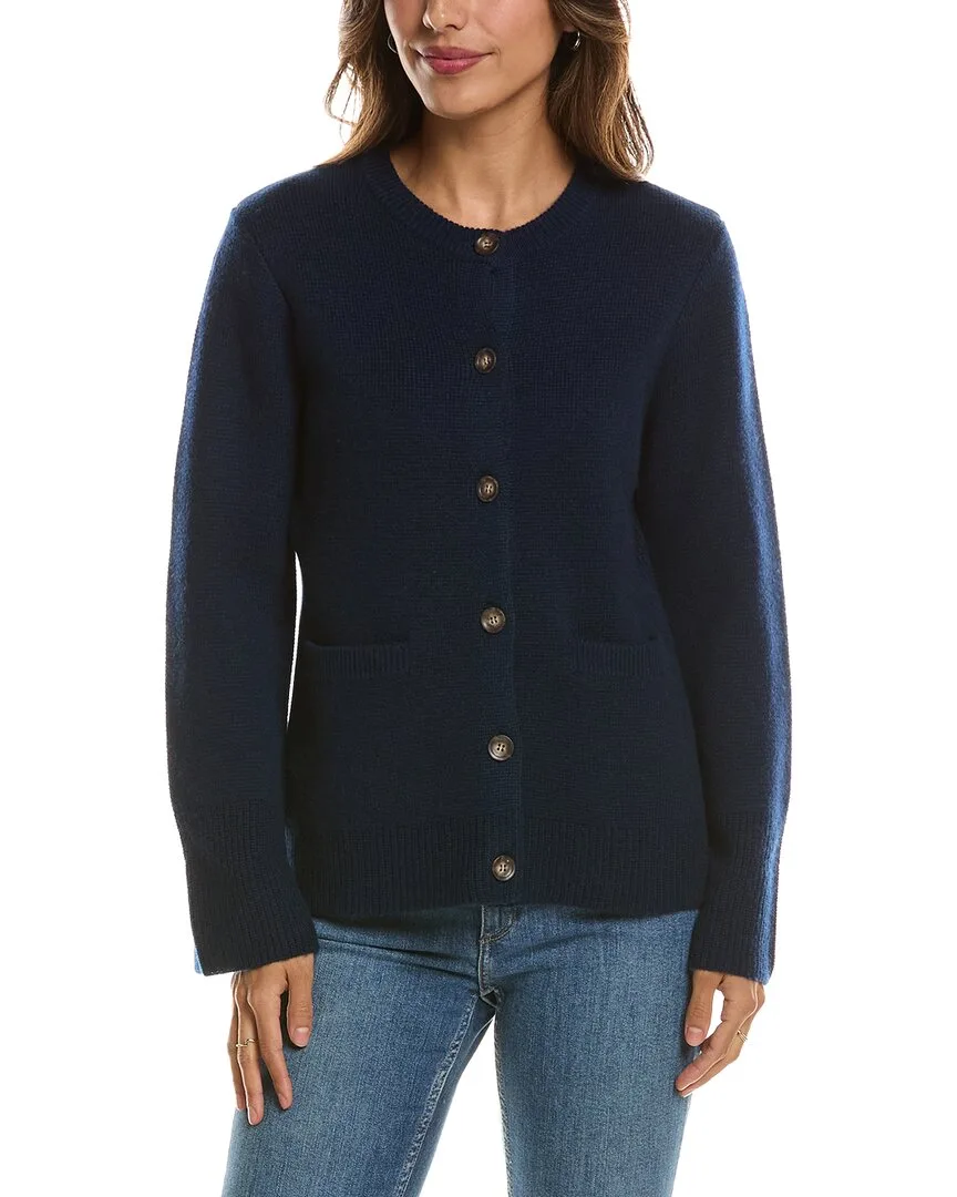Double Knit Button Crew Wool & Cashmere-Blend Cardigan