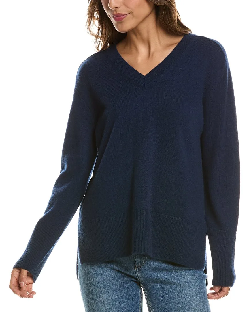 Hi Low Easy V-Neck 100% Cashmere Sweater