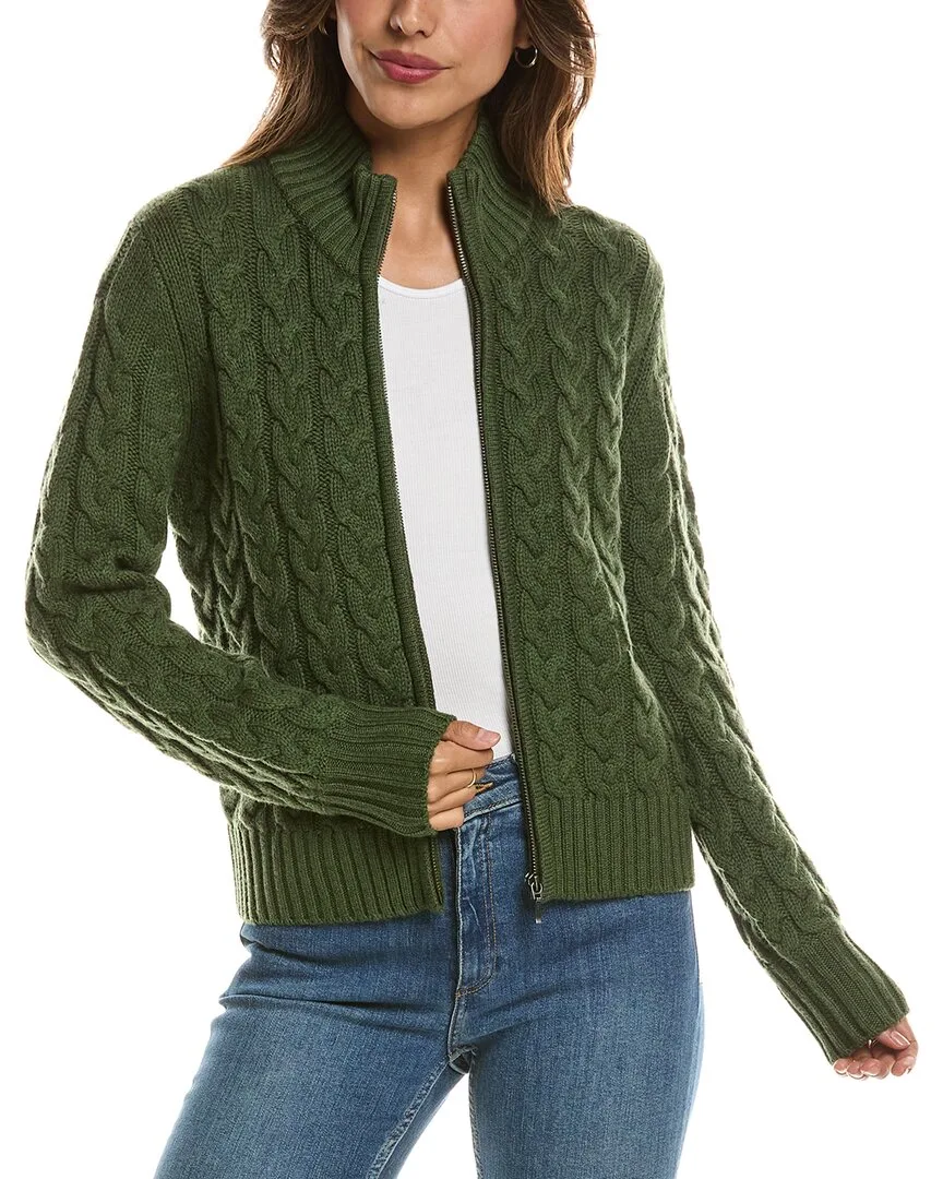Cable Zip Mock Neck 100% Cashmere Cardigan by Forte Cashmere