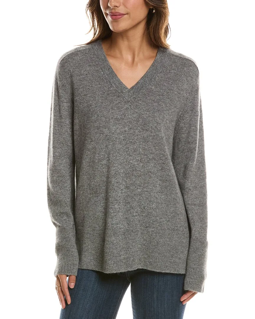 Hi Low Easy V-Neck 100% Cashmere Sweater