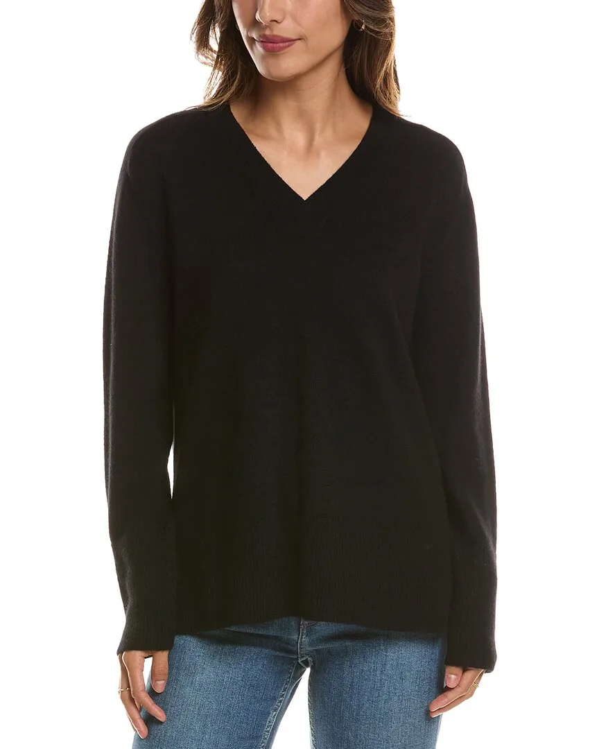 Hi Low Easy V-Neck 100% Cashmere Sweater