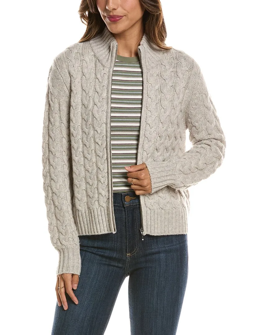 Cable Zip Mock Neck 100% Cashmere Cardigan
