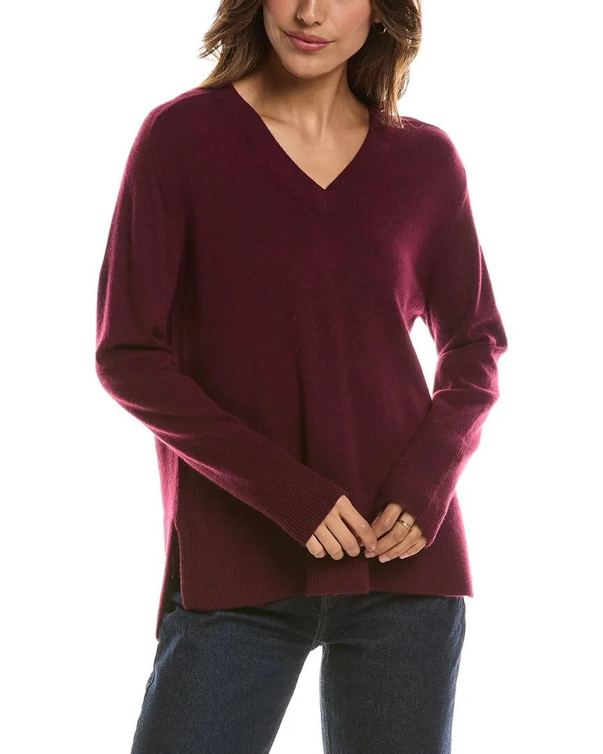 Hi Low Easy V-Neck 100% Cashmere Sweater