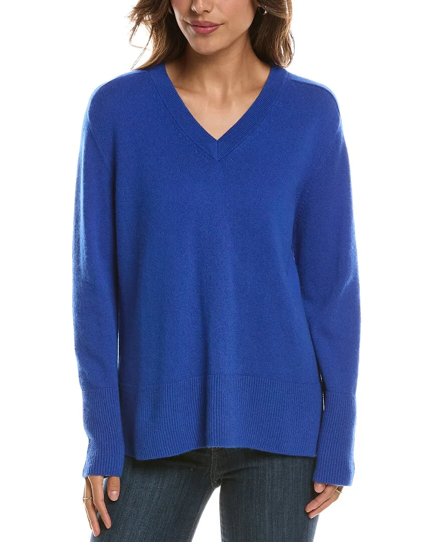 Hi Low Easy V-Neck 100% Cashmere Sweater