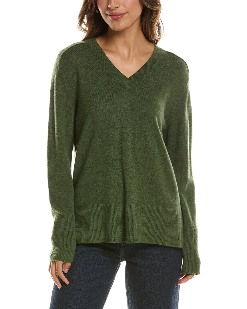 Hi Low Easy V-Neck 100% Cashmere Sweater