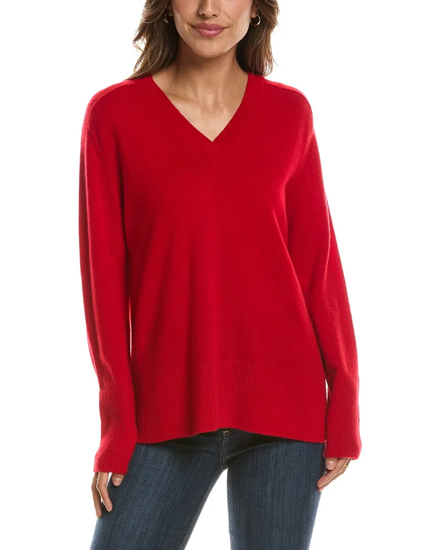 Hi Low Easy V-Neck 100% Cashmere Sweater