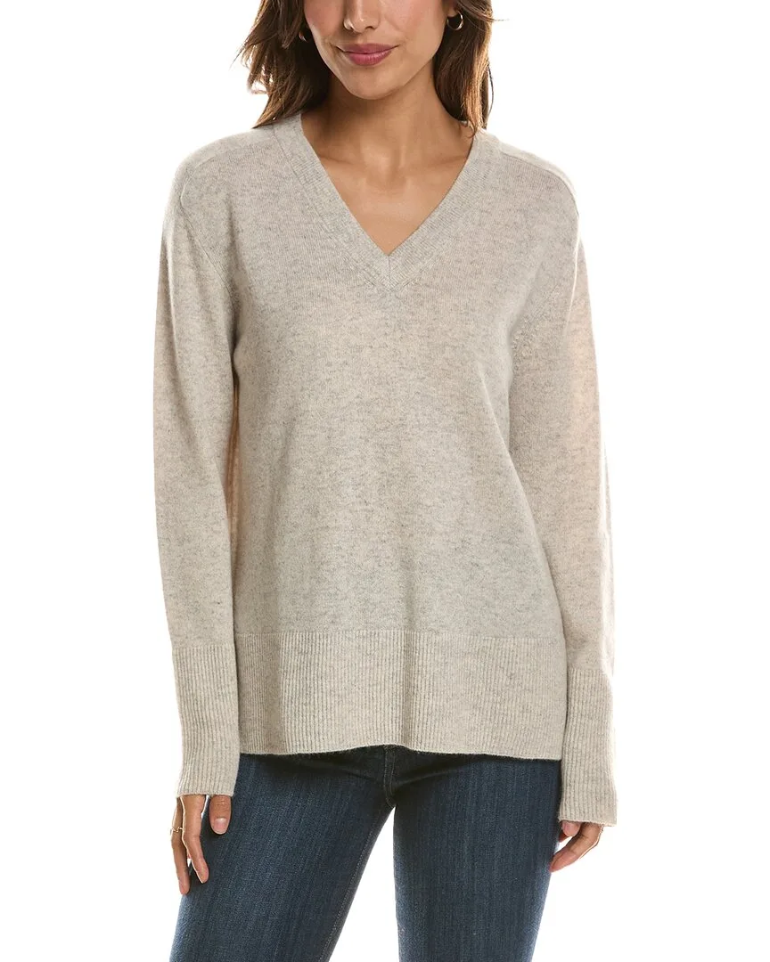 Hi Low Easy V-Neck 100% Cashmere Sweater