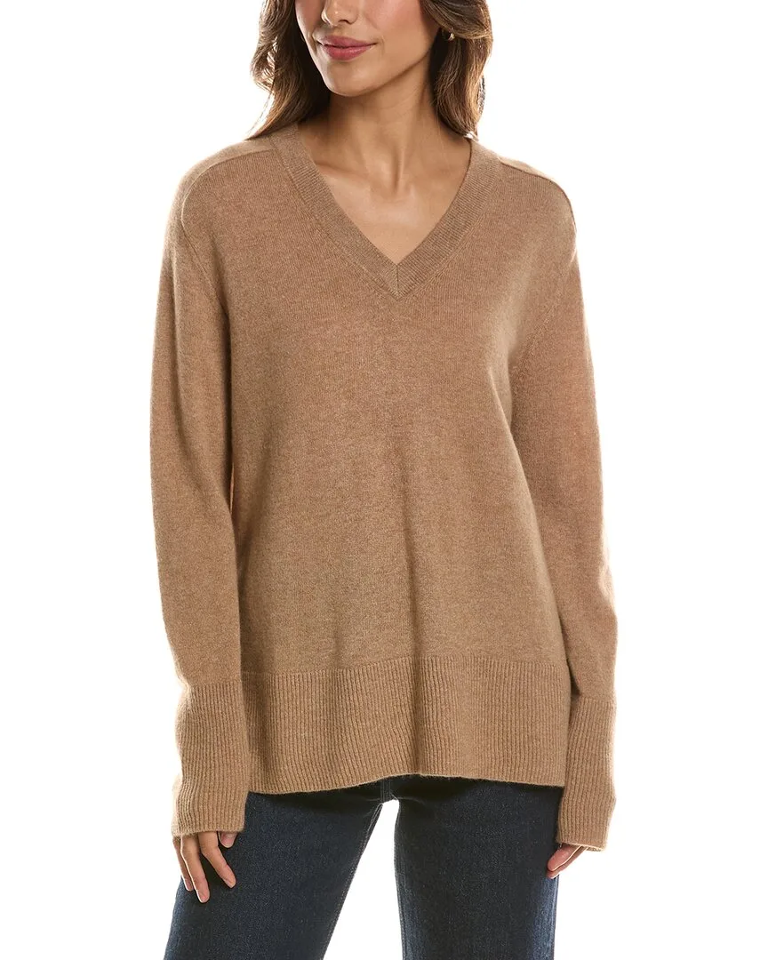 Hi Low Easy V-Neck 100% Cashmere Sweater