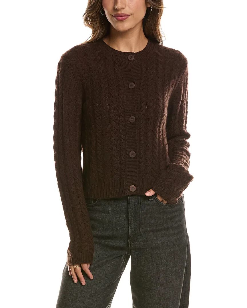 Cable Crewneck 100% Cashmere Cardigan