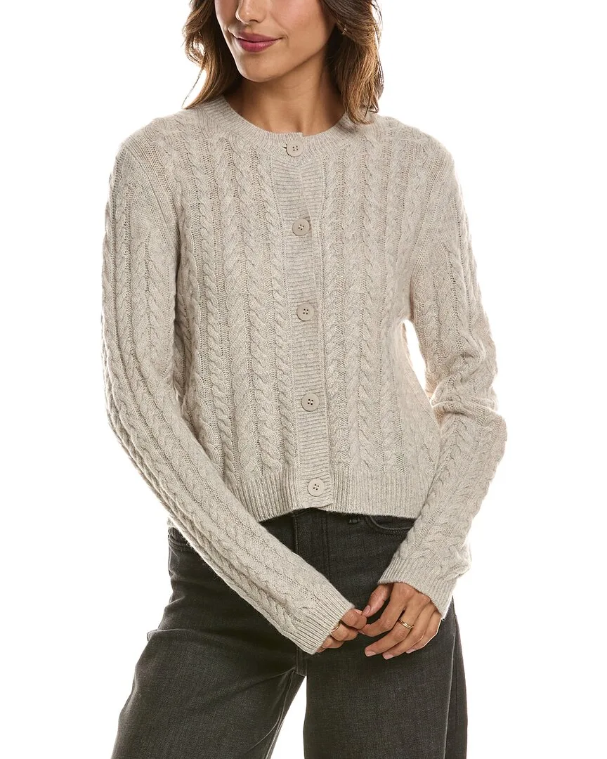 Cable Crewneck 100% Cashmere Cardigan