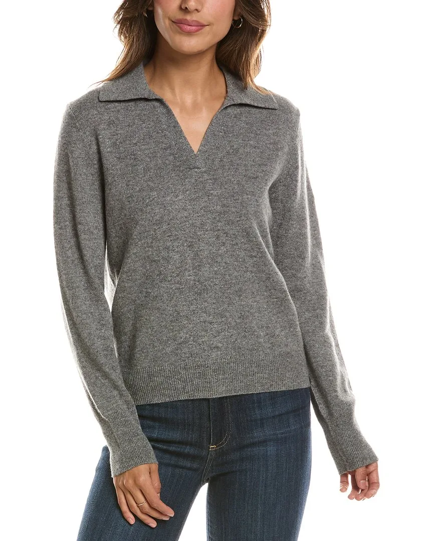 Split Neck 100% Cashmere Polo Sweater